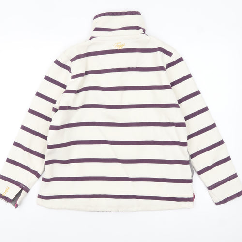 Toggi Women's Beige & Purple Striped Henley Sweatshirt UK 12 Cotton Blend