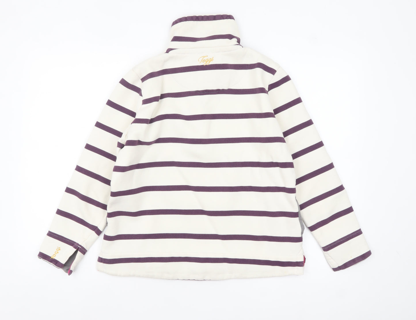 Toggi Women's Beige & Purple Striped Henley Sweatshirt UK 12 Cotton Blend