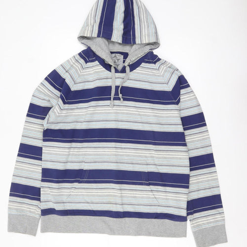 Next Men's Blue Striped Pullover Hoodie Size L Cotton Blend