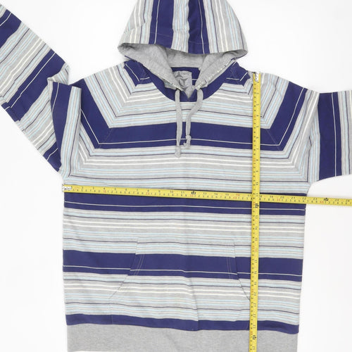 Next Men's Blue Striped Pullover Hoodie Size L Cotton Blend