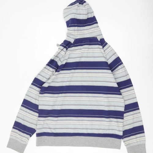 Next Men's Blue Striped Pullover Hoodie Size L Cotton Blend