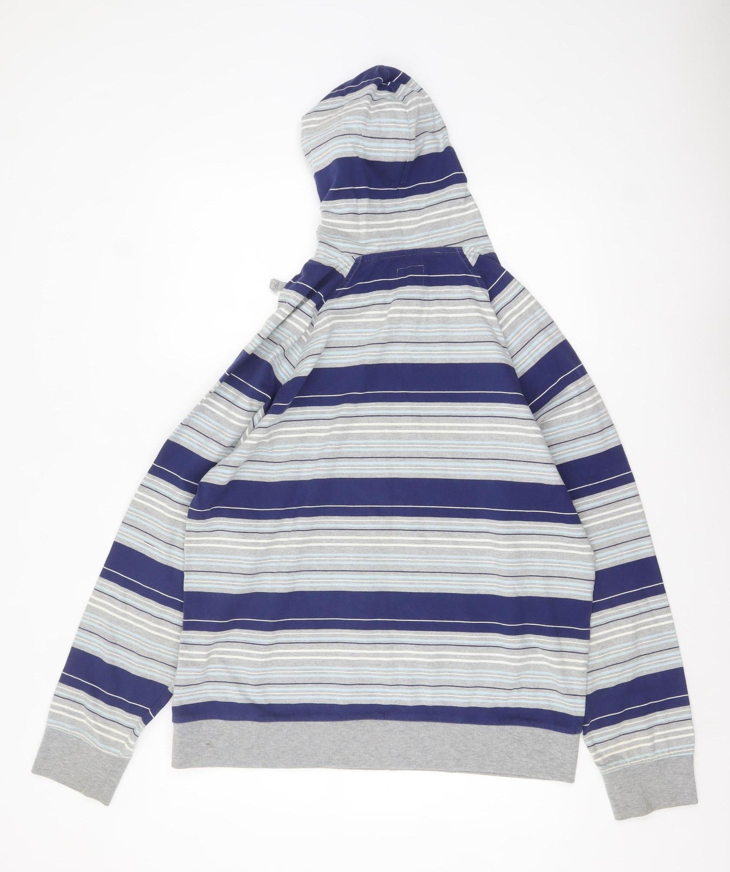 Next Men's Blue Striped Pullover Hoodie Size L Cotton Blend