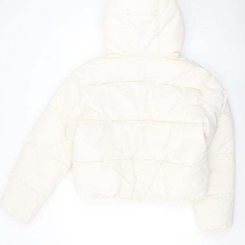 H&M Divided Women’s Ivory Cropped Hooded Puffer Jacket Size S