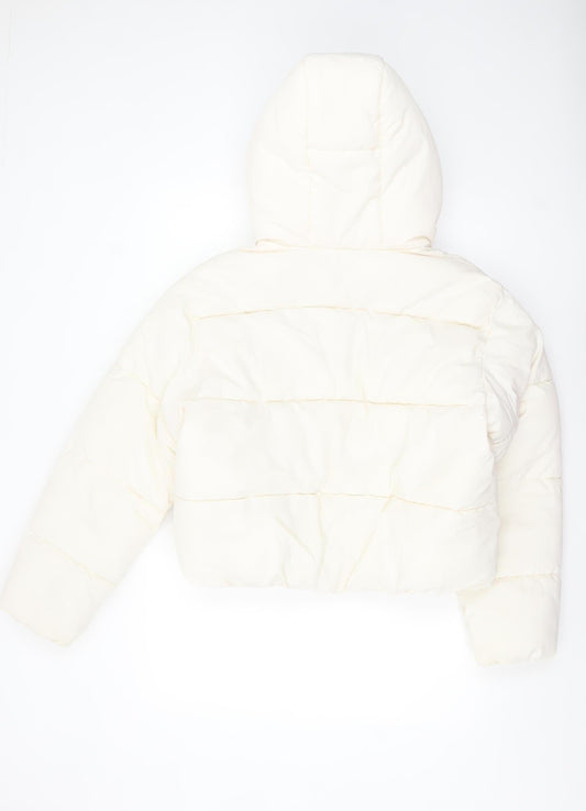 H&M Divided Women’s Ivory Cropped Hooded Puffer Jacket Size S