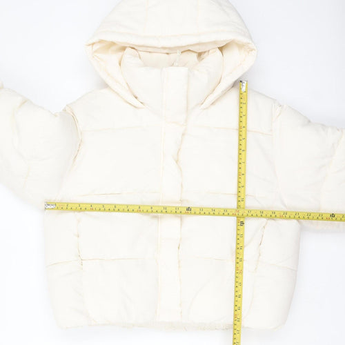 H&M Divided Women’s Ivory Cropped Hooded Puffer Jacket Size S