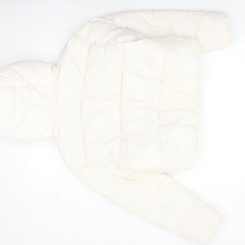 H&M Divided Women’s Ivory Cropped Hooded Puffer Jacket Size S