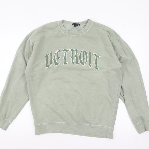 PrettyLittleThing Men's Green Detroit Graphic Pullover Sweatshirt M