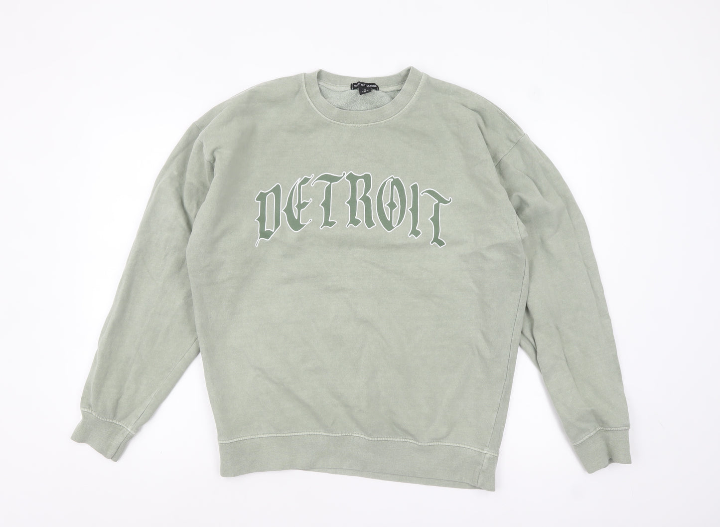 PrettyLittleThing Men's Green Detroit Graphic Pullover Sweatshirt M