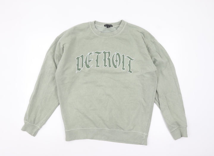 PrettyLittleThing Men's Green Detroit Graphic Pullover Sweatshirt M