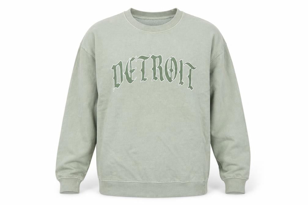 Front view of PRETTYLITTLETHING Men's Green Detroit Graphic Pullover Sweatshirt M