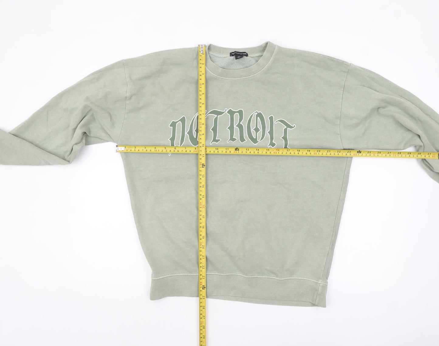 PrettyLittleThing Men's Green Detroit Graphic Pullover Sweatshirt M