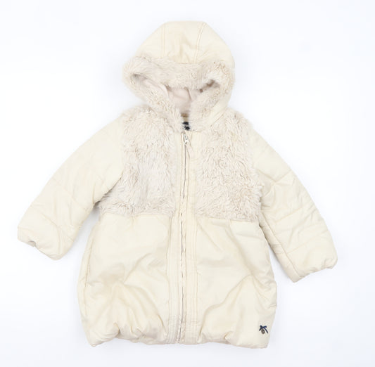 Junior J by Jasper Conran Girls Ivory Hooded Faux Fur Puffer Coat 4-5 Years