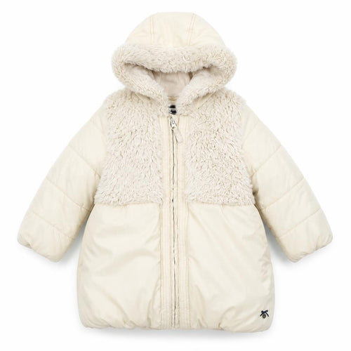 Junior J by Jasper Conran Girls Ivory Hooded Faux Fur Puffer Coat 4-5 Years