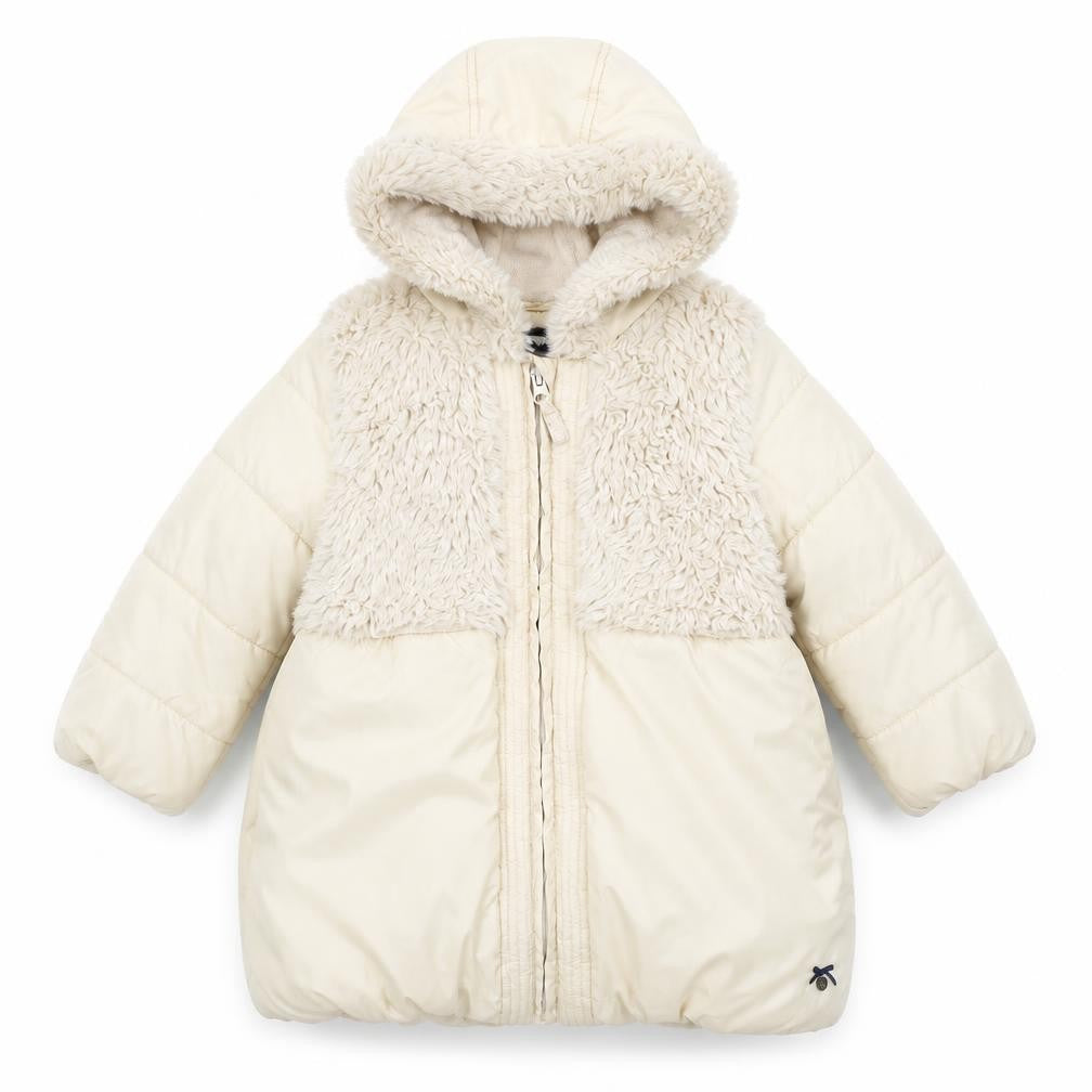 Junior J by Jasper Conran Girls Ivory Hooded Faux Fur Puffer Coat 4-5 Years