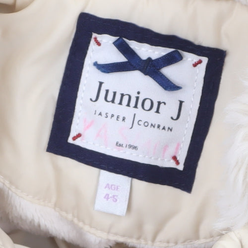 Junior J by Jasper Conran Girls Ivory Hooded Faux Fur Puffer Coat 4-5 Years