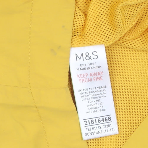 Marks and Spencer Girls Yellow Hooded Parka Coat 11-12 Years