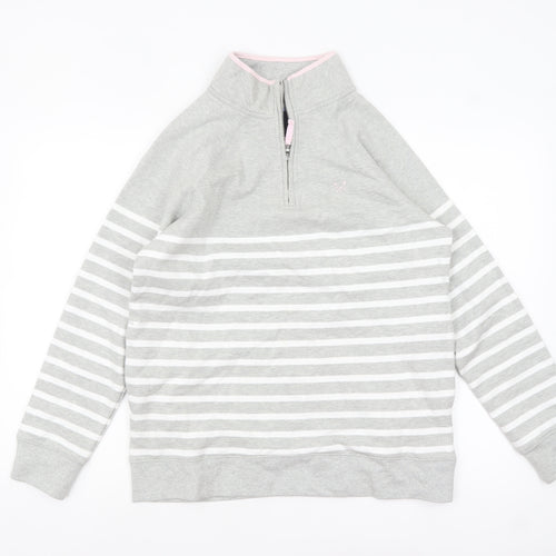 Crew Clothing Company Women Grey Striped 1/2 Zip Sweatshirt Size 12