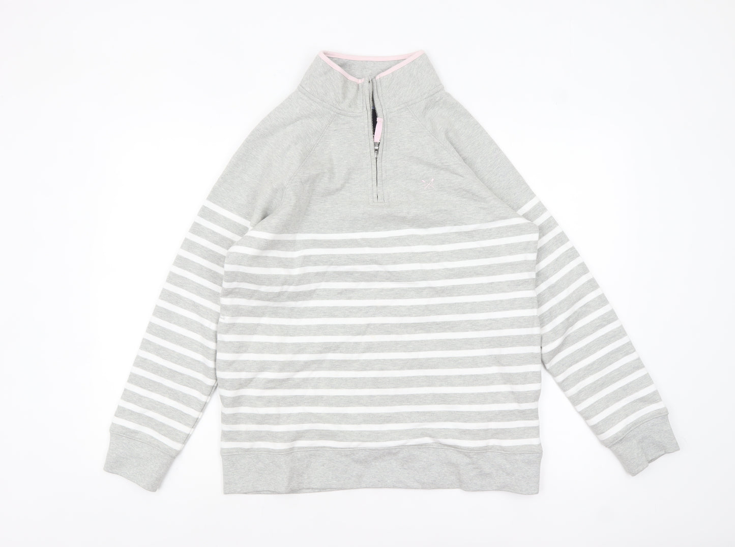 Crew Clothing Company Women Grey Striped 1/2 Zip Sweatshirt Size 12