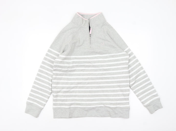 Crew Clothing Company Women Grey Striped 1/2 Zip Sweatshirt Size 12