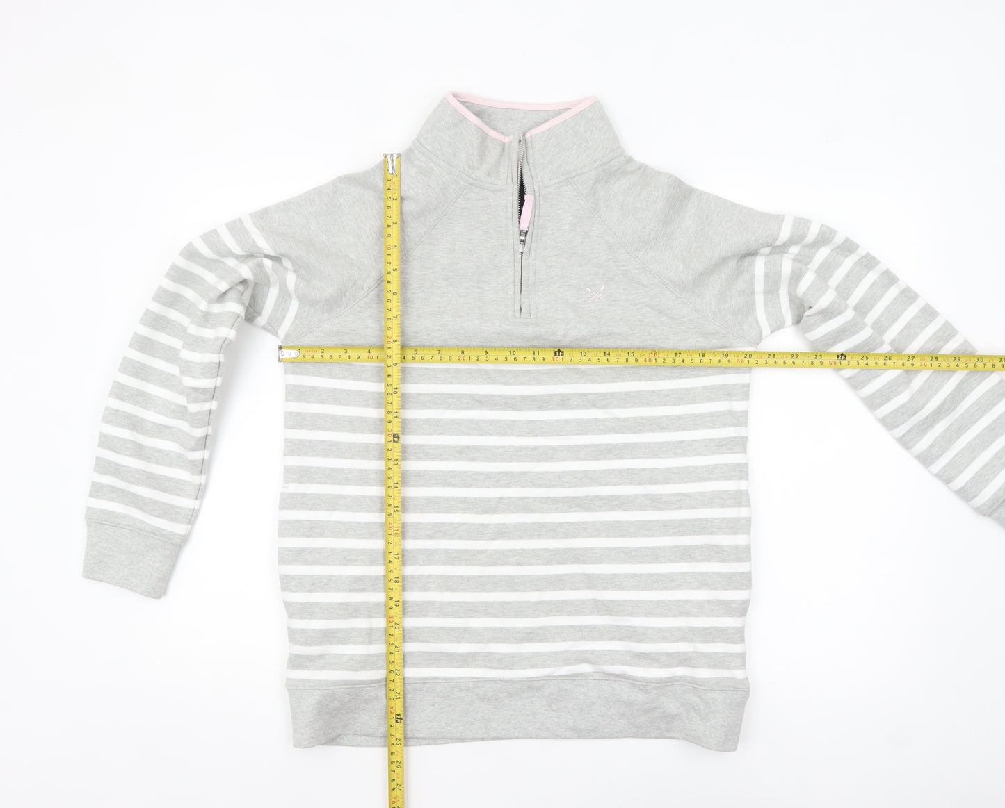 Crew Clothing Company Women Grey Striped 1/2 Zip Sweatshirt Size 12