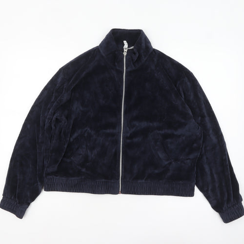 H&M Divided Women Blue Velour Bomber Jacket Size 16