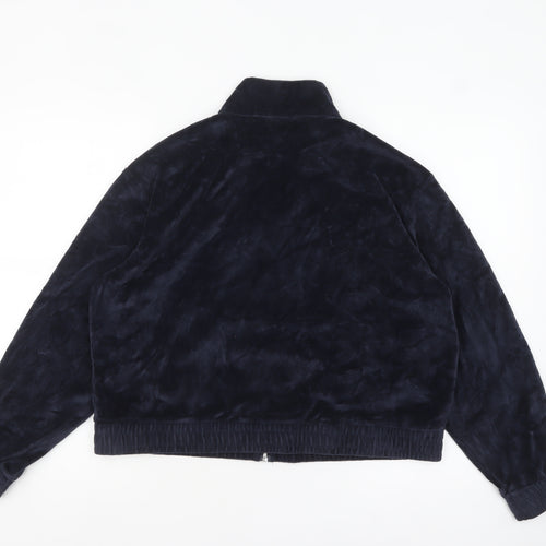 H&M Divided Women Blue Velour Bomber Jacket Size 16