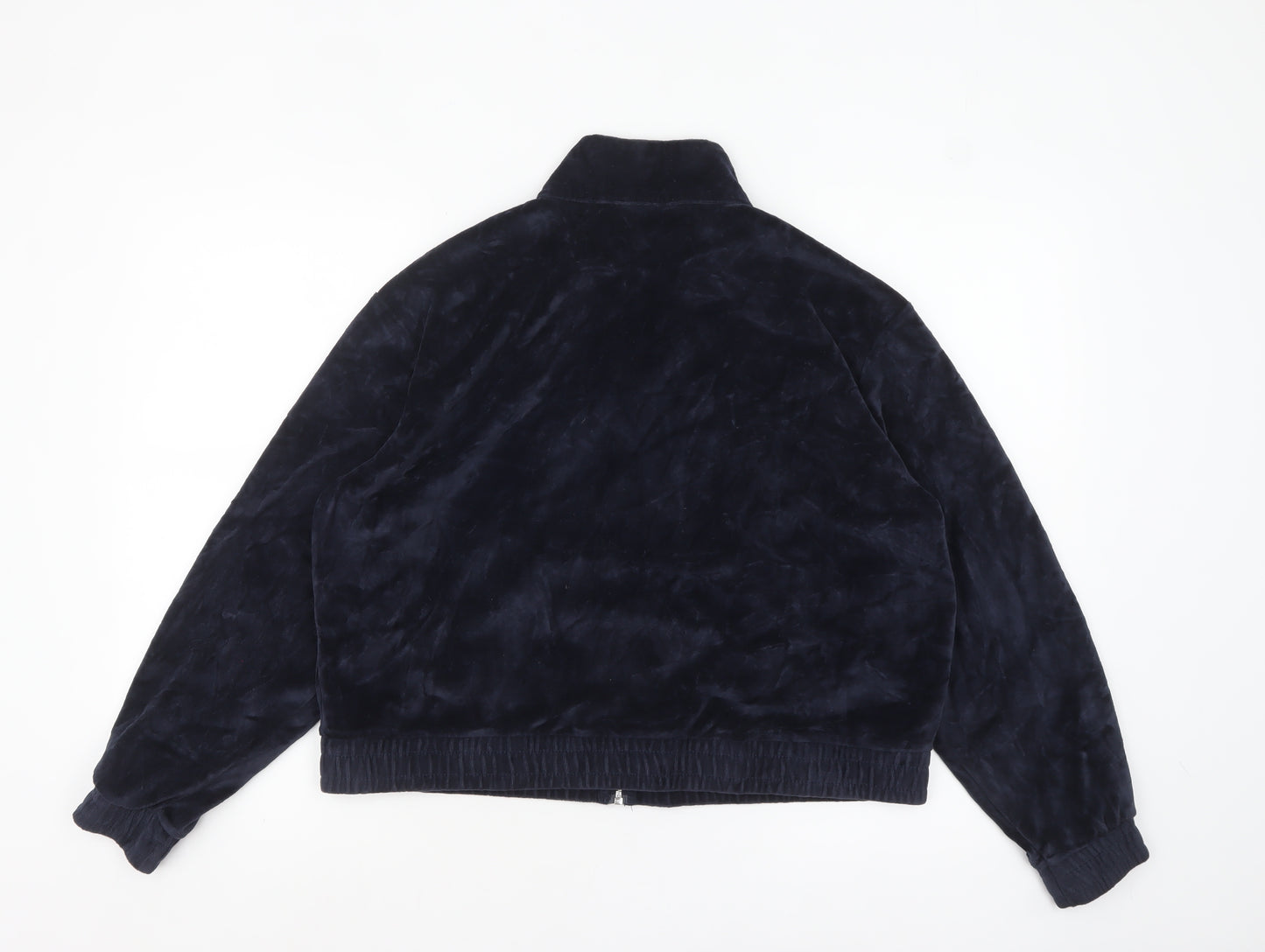 H&M Divided Women Blue Velour Bomber Jacket Size 16