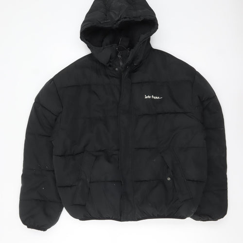 iets frans Womens Black XS Short Puffer Jacket Hooded Winter Coat