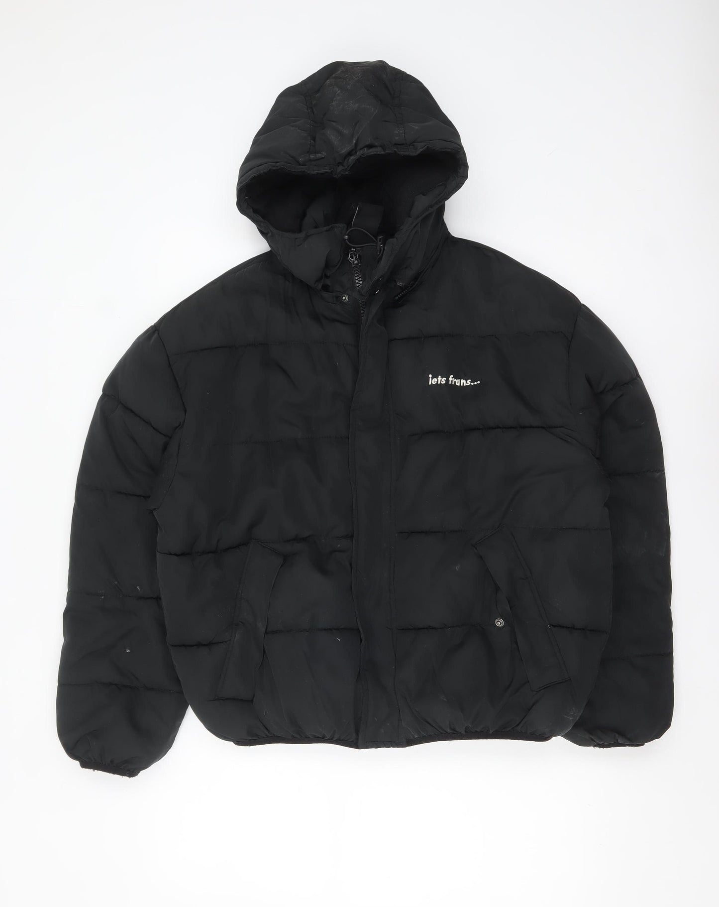 iets frans Womens Black XS Short Puffer Jacket Hooded Winter Coat