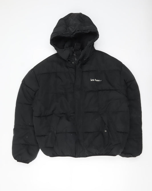 iets frans Womens Black XS Short Puffer Jacket Hooded Winter Coat