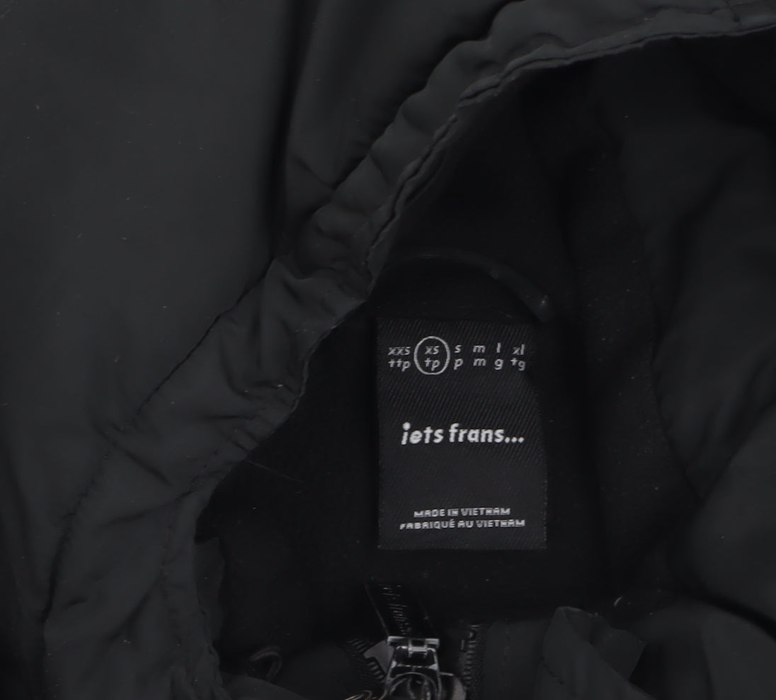 iets frans Womens Black XS Short Puffer Jacket Hooded Winter Coat