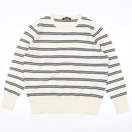 Jaeger Men’s Ivory Striped Wool Cashmere Crew Neck Jumper XL