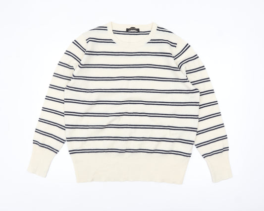 Jaeger Men’s Ivory Striped Wool Cashmere Crew Neck Jumper XL