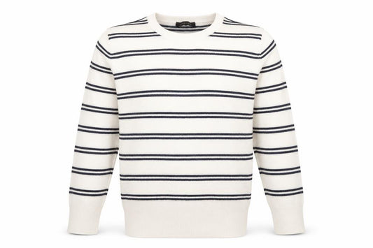Front view of Jaeger Men’s Ivory Striped Wool Cashmere Crew Neck Jumper XL