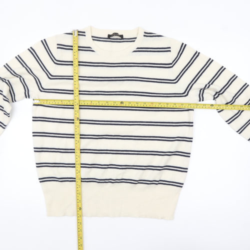 Jaeger Men’s Ivory Striped Wool Cashmere Crew Neck Jumper XL