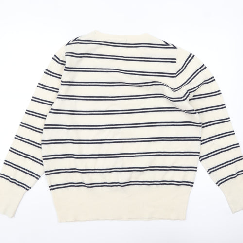 Jaeger Men’s Ivory Striped Wool Cashmere Crew Neck Jumper XL