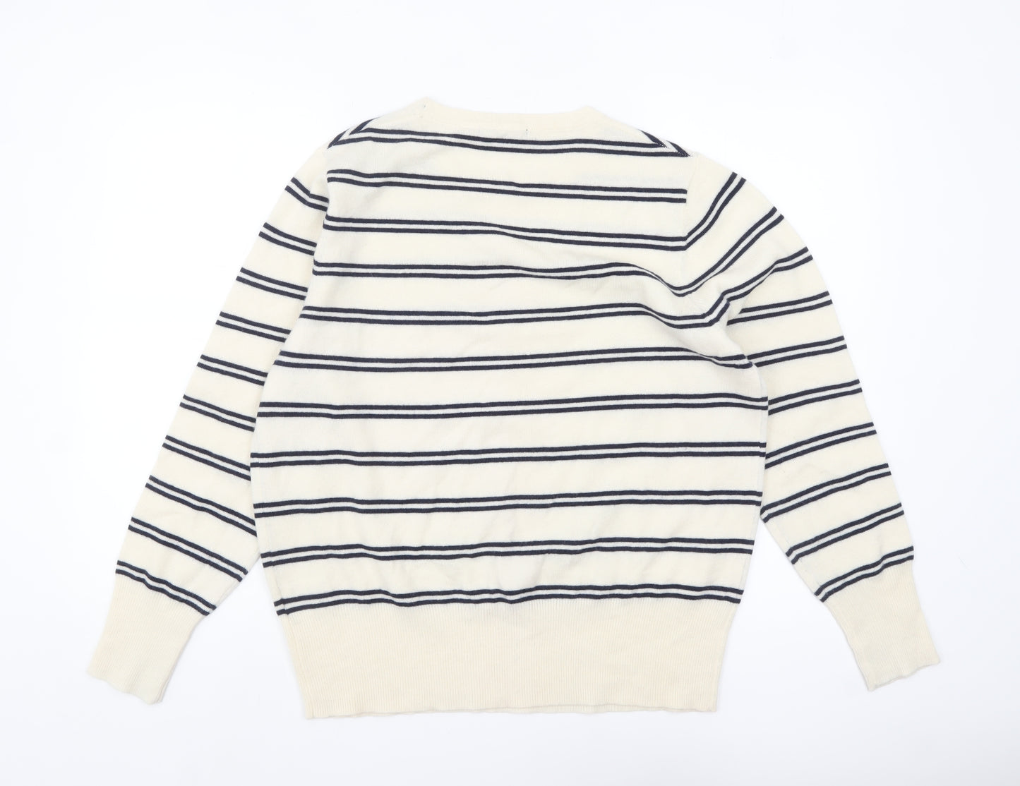 Jaeger Men’s Ivory Striped Wool Cashmere Crew Neck Jumper XL