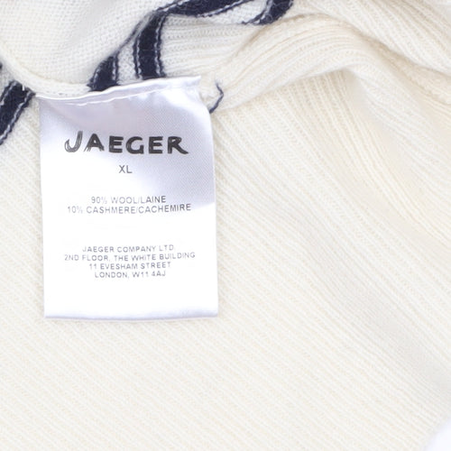 Jaeger Men’s Ivory Striped Wool Cashmere Crew Neck Jumper XL