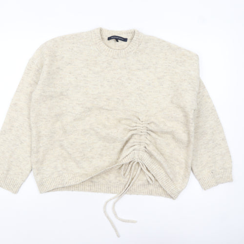 French Connection Women Beige Crew Neck Ruched Jumper Size S