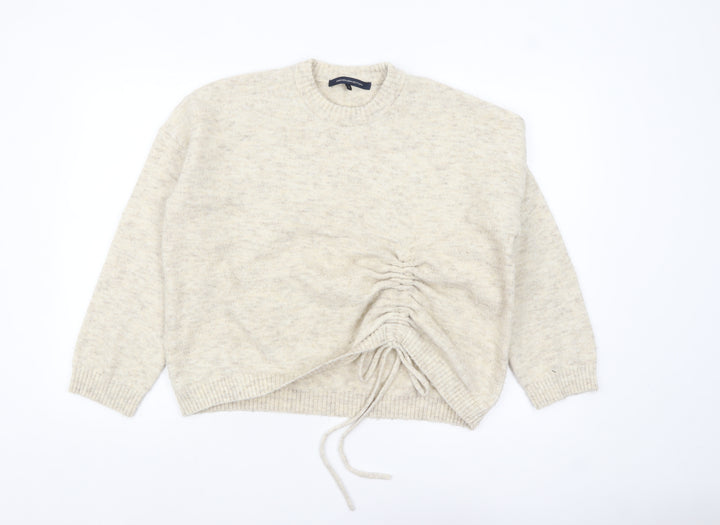 French Connection Women Beige Crew Neck Ruched Jumper Size S