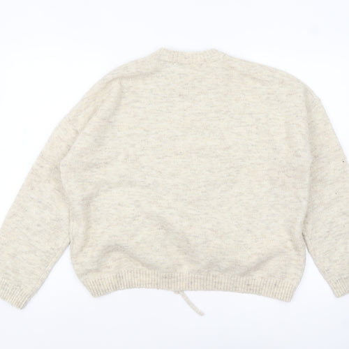 French Connection Women Beige Crew Neck Ruched Jumper Size S