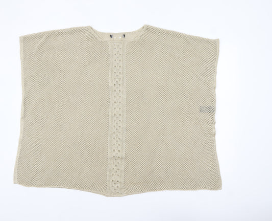 Next Women Beige L Open-Knit Acrylic Metallic Poncho Jumper