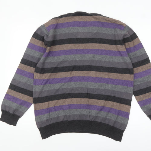 Jeff Banks Men's Multicoloured Striped V-Neck Cotton Cashmere Jumper L