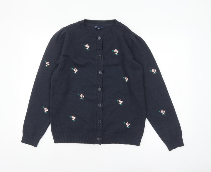 Crew Clothing Women Blue Floral Embroidered Cardigan Size 10