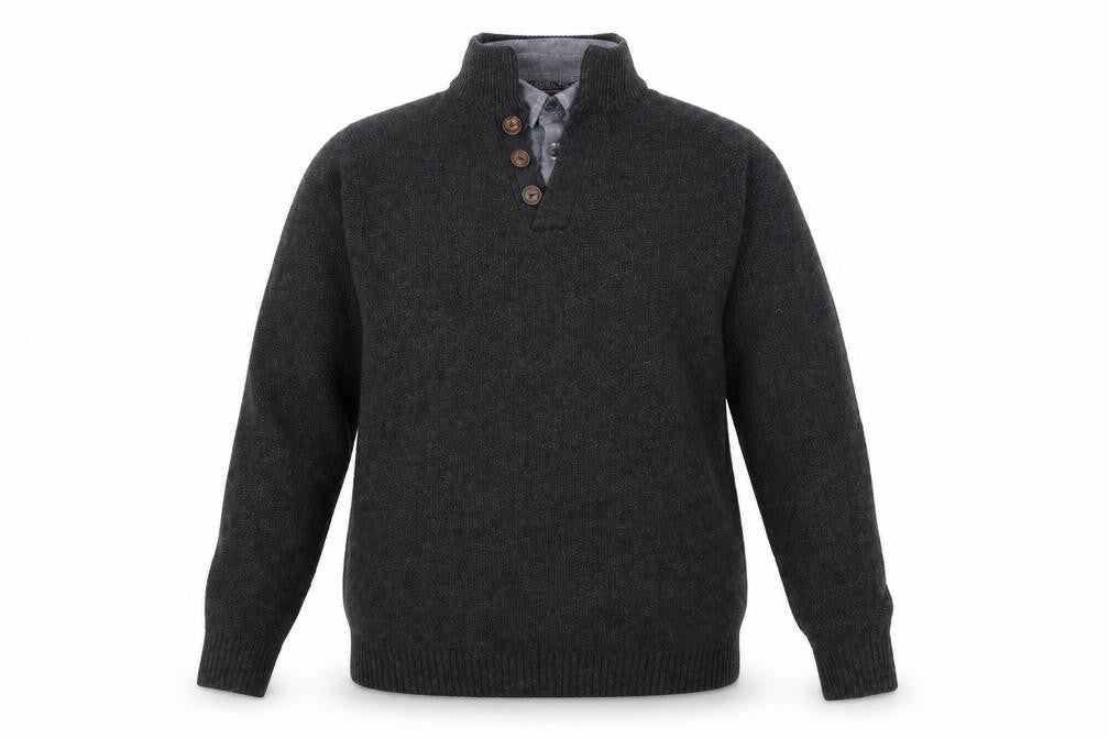 Front view of Next Men’s Grey Henley Jumper Medium Wool Blend High Neck
