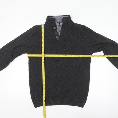 Next Men’s Grey Henley Jumper Medium Wool Blend High Neck