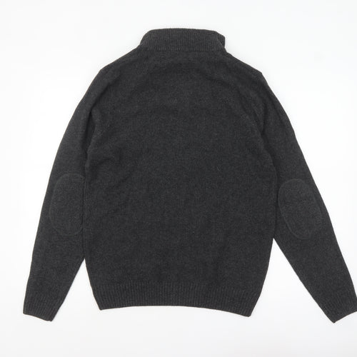 Next Men’s Grey Henley Jumper Medium Wool Blend High Neck