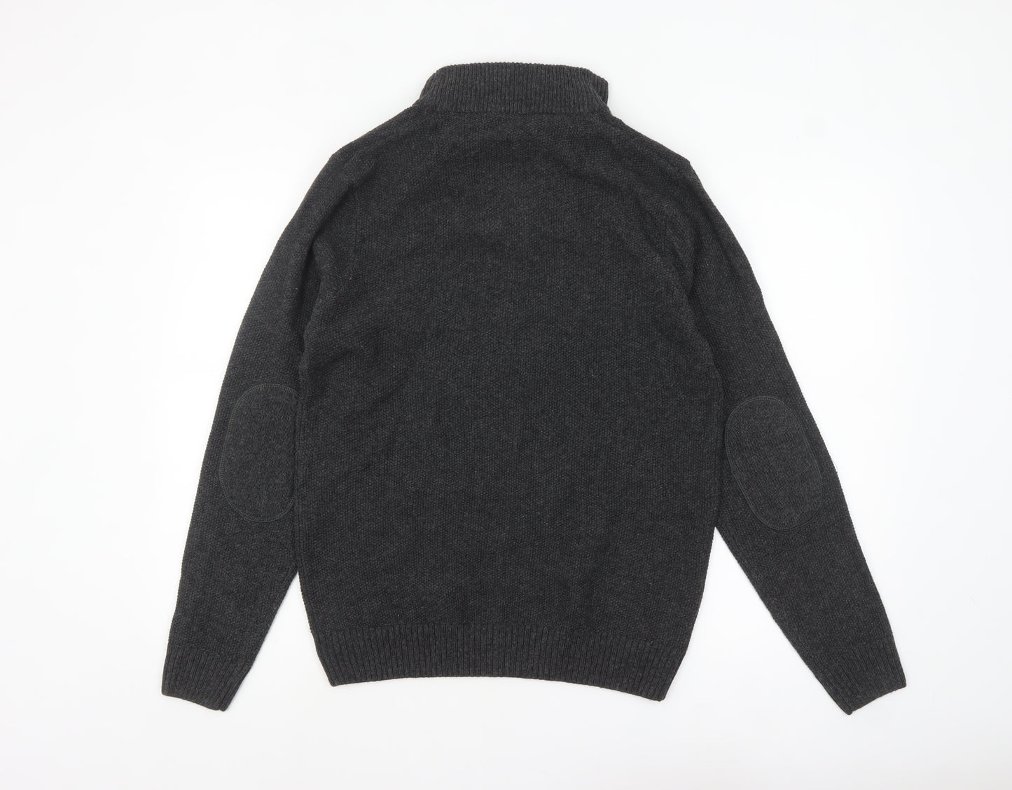 Next Men’s Grey Henley Jumper Medium Wool Blend High Neck