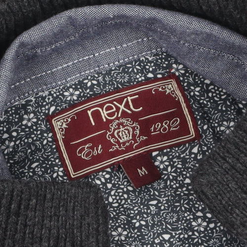 Next Men’s Grey Henley Jumper Medium Wool Blend High Neck