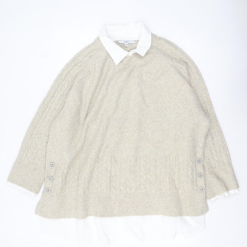Next Women Beige Cable-Knit Collared Pullover Jumper Size 2XL